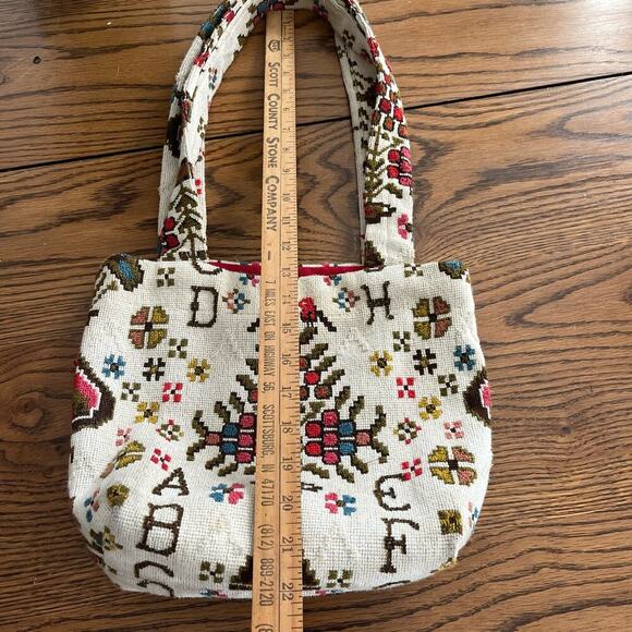 Vintage Handmade Tapestry Teacher Alphabet Birds Tote Bag Shoulder Bag - Picture 4 of 5